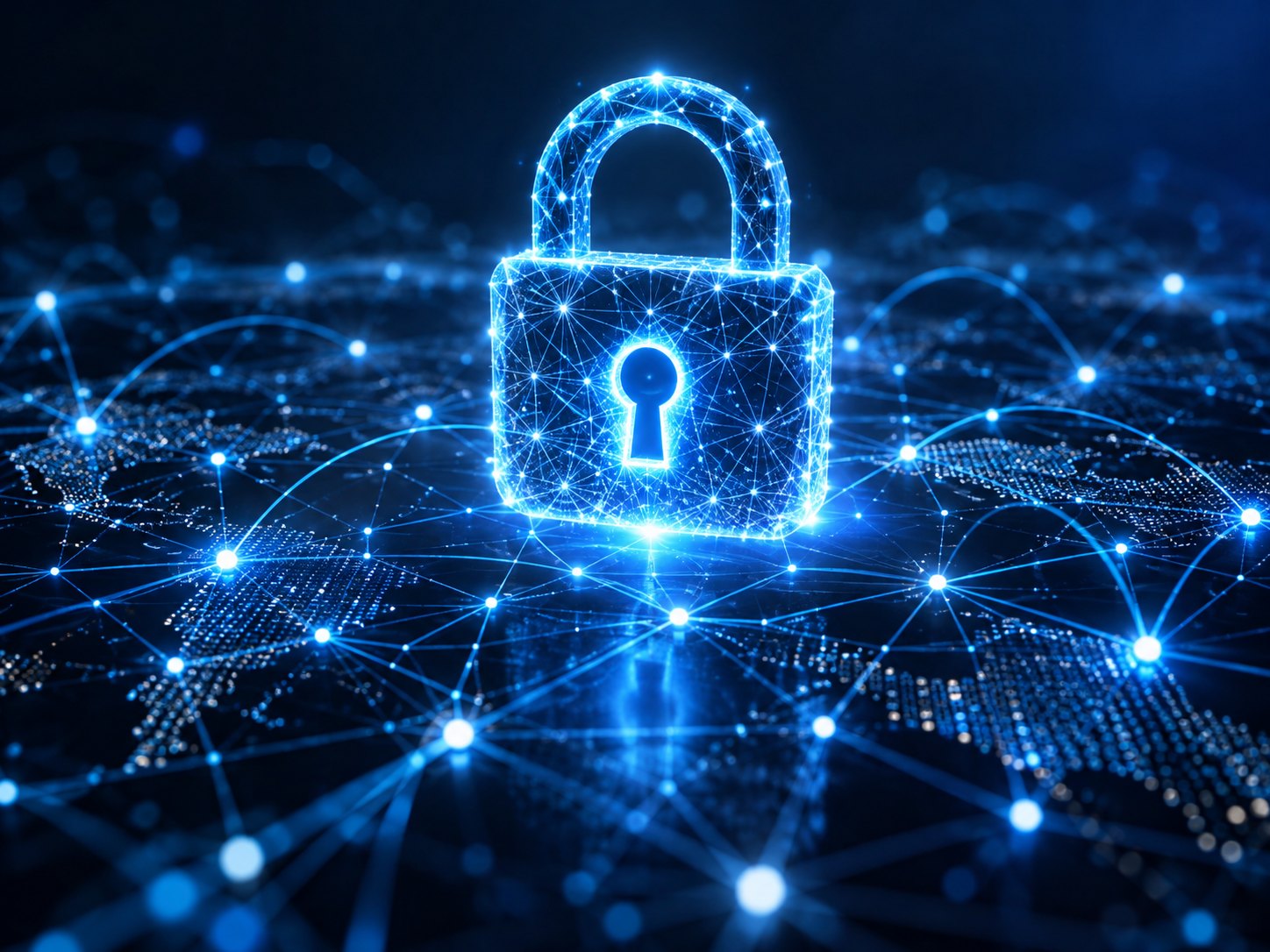 A padlock symbol on a network diagram