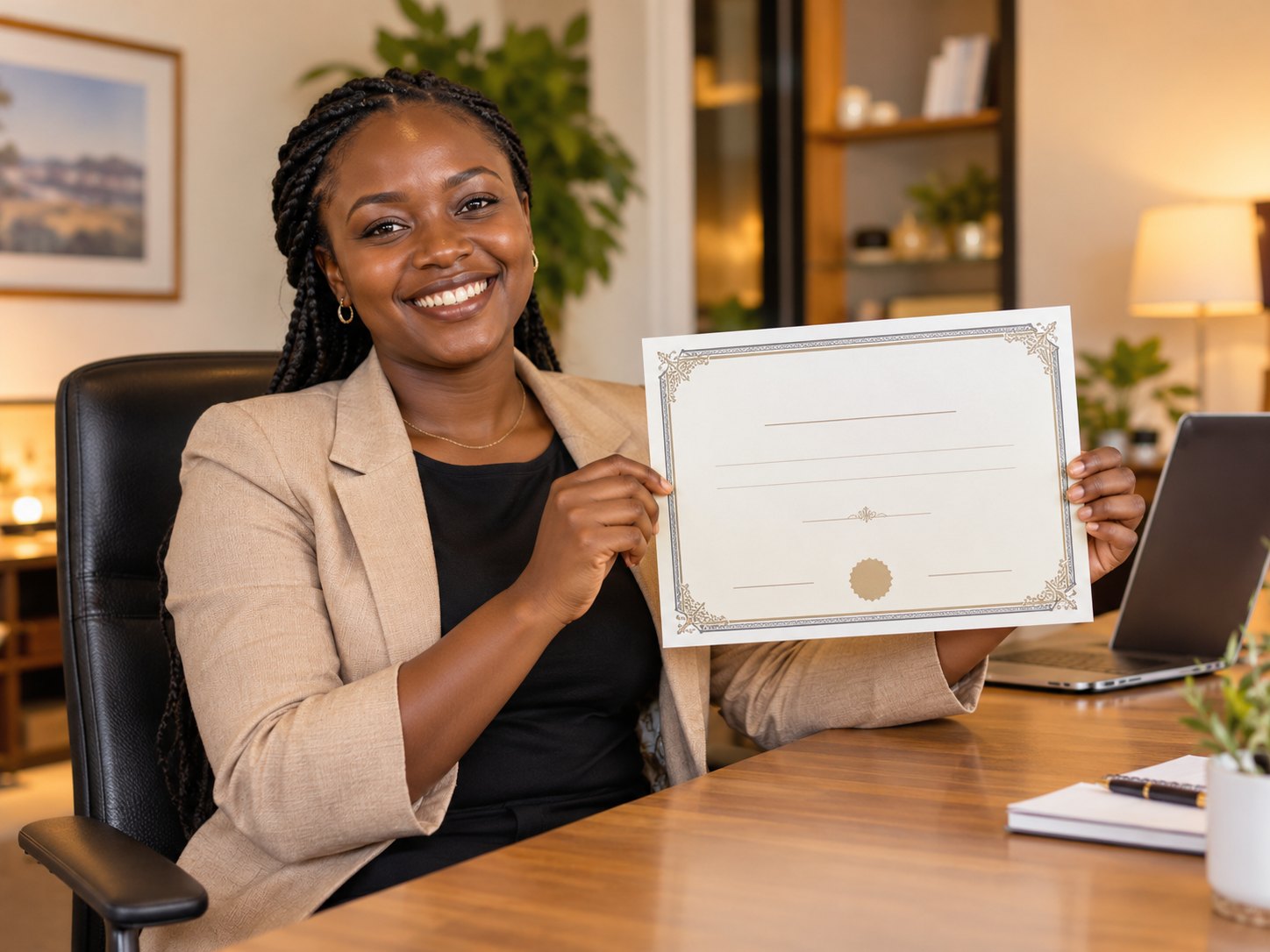 A learner holding a printed certificate